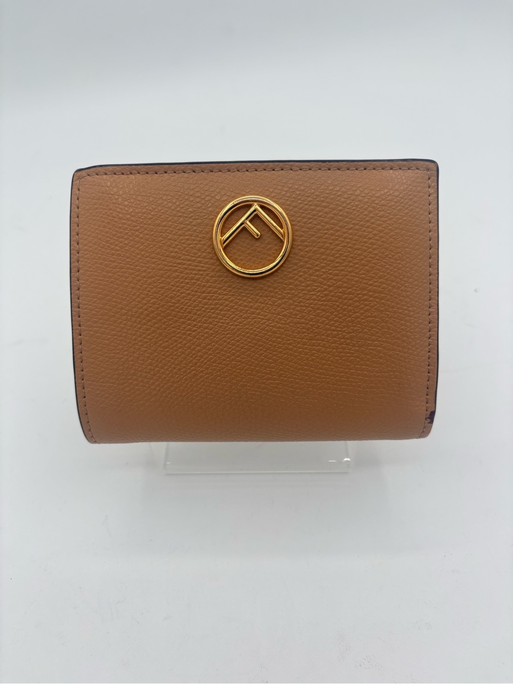Fendi Brown Leather Compact Wallet with Gold Emblem